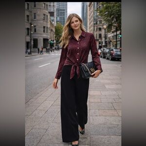 Michael Kors Elegant Burgundy Patterned Blouse size M.